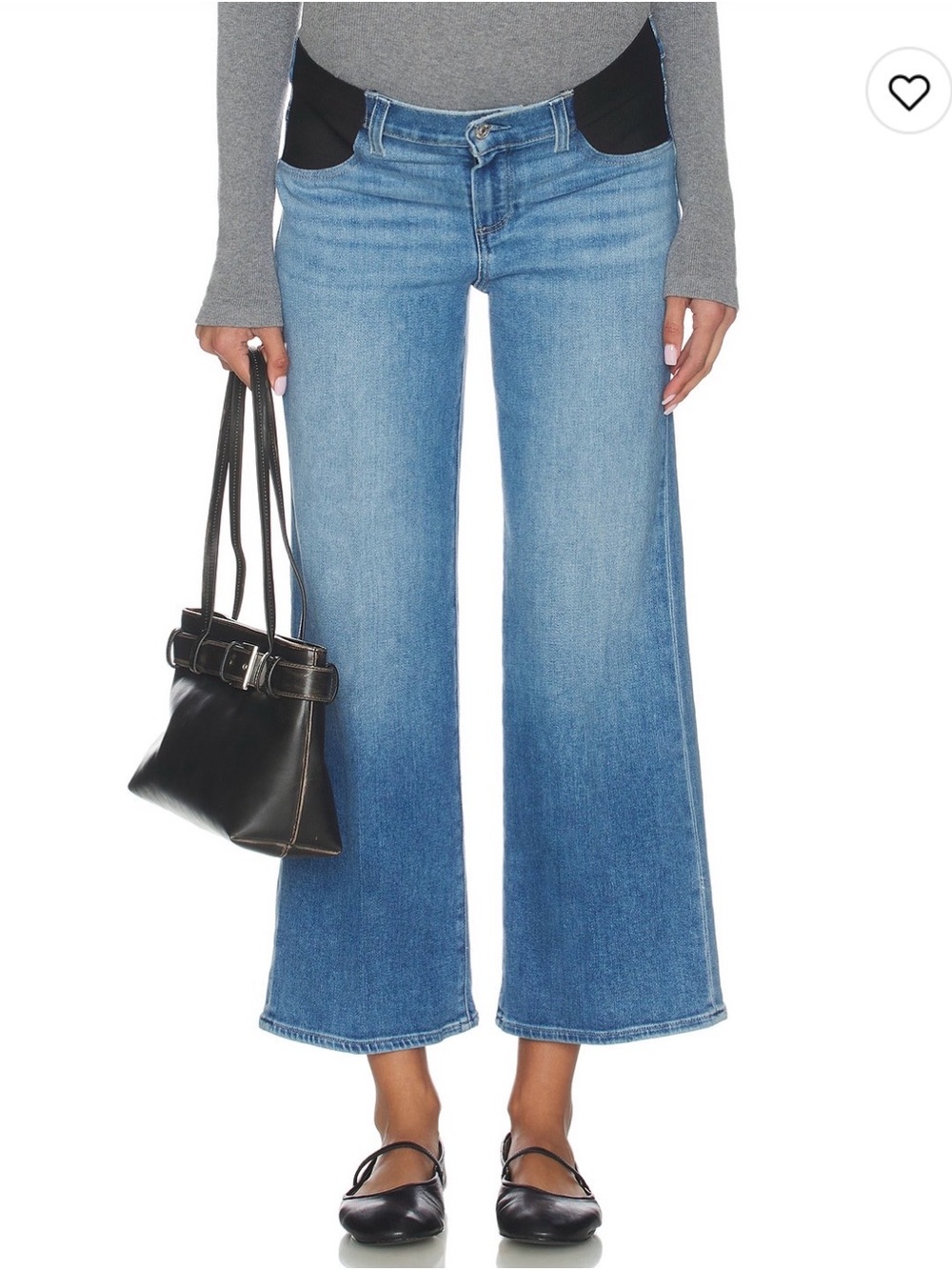 PAIGE Light Blue to Medium Blue Two-Tone Wide-Leg Cropped Jeans